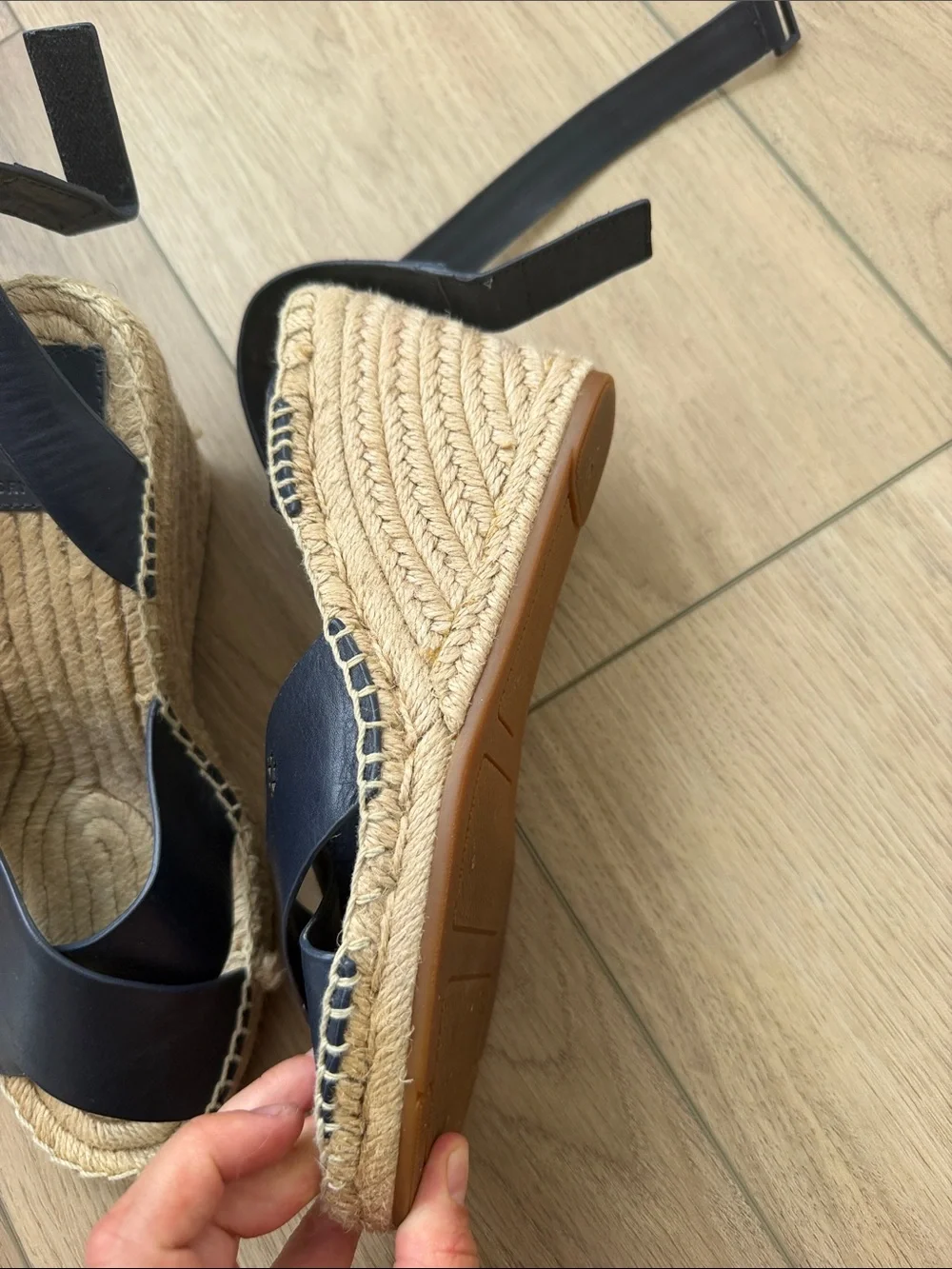 Tory Burch Navy Leather Crisscross Espadrille Wedges